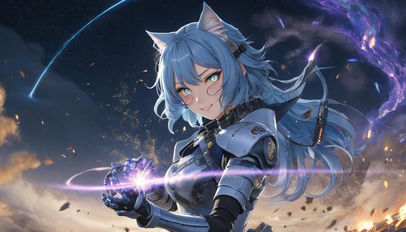 Cat Girl in Mecha Cockpit: Anime Ukiyo-e Style