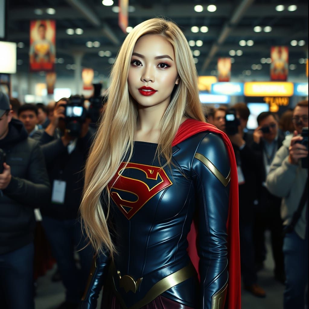 Supergirl Cosplay at Comic Convention in Film Style