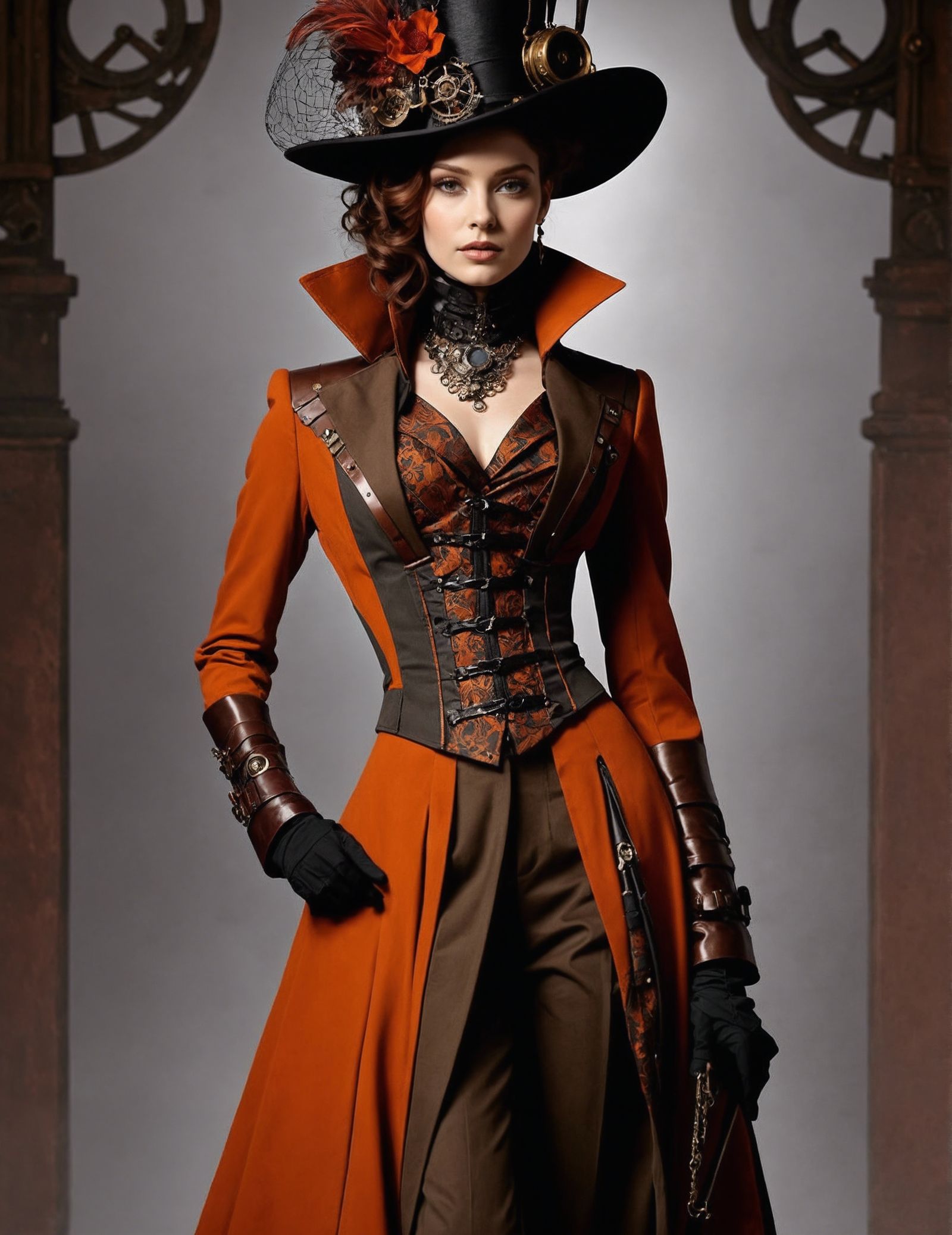 Steampunk Fashion Sketch with Corset and Flowing Coat