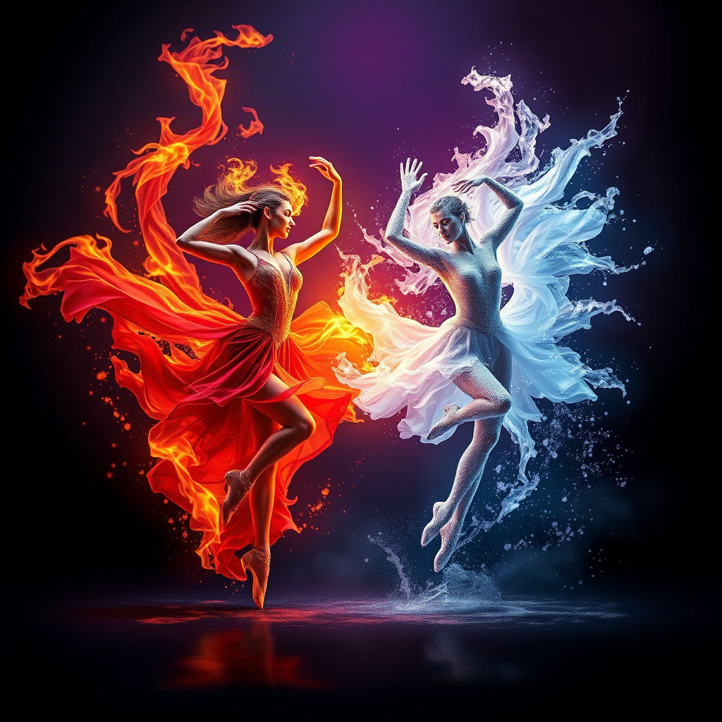 Fire and Ice Dancers in Dramatic Matte Painting