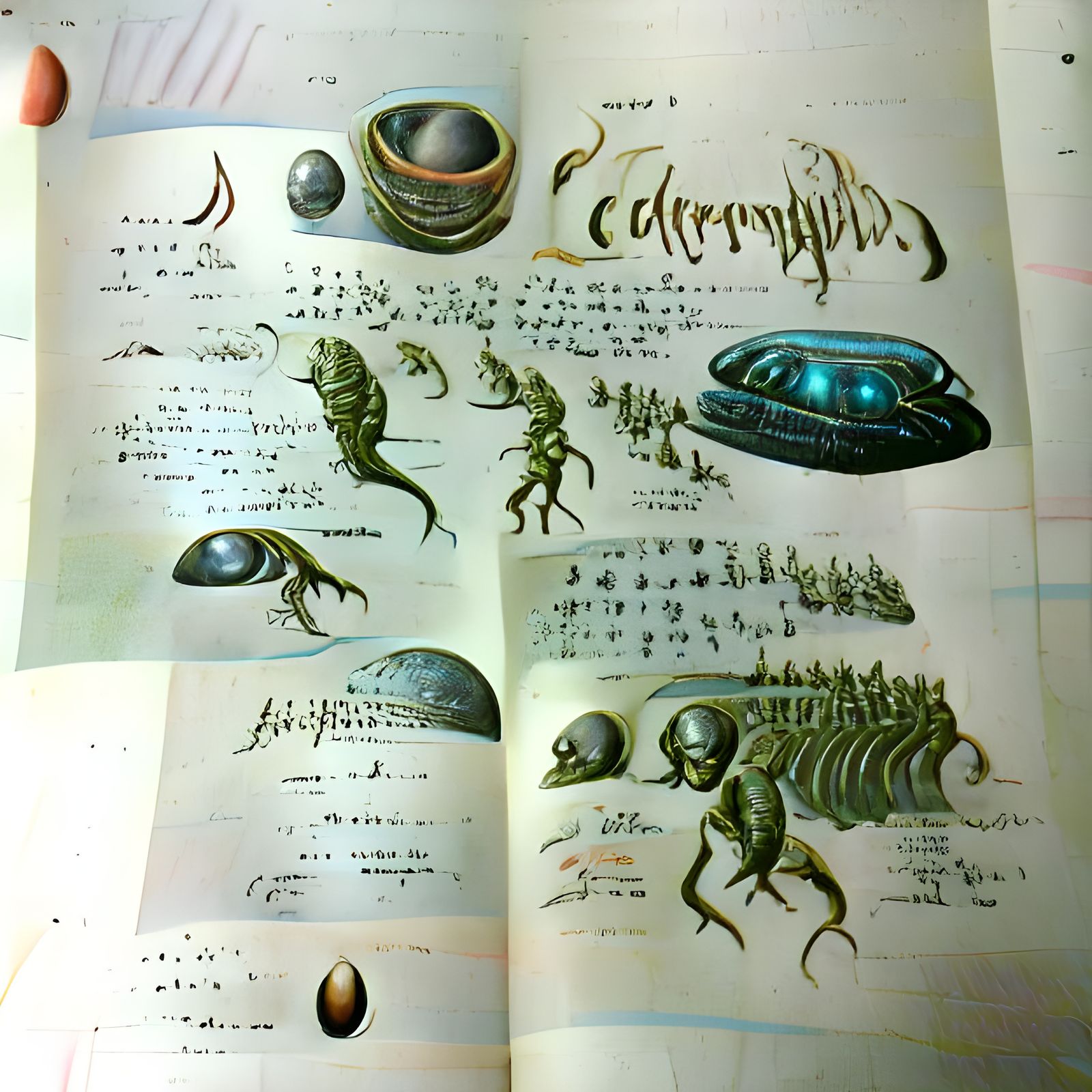 Alien Encyclopedia Page with Copperplate Illustrations
