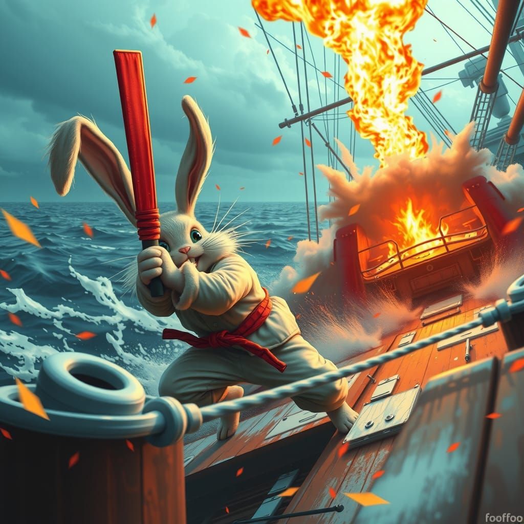 Karate Ninja Bunny Attack on Ship