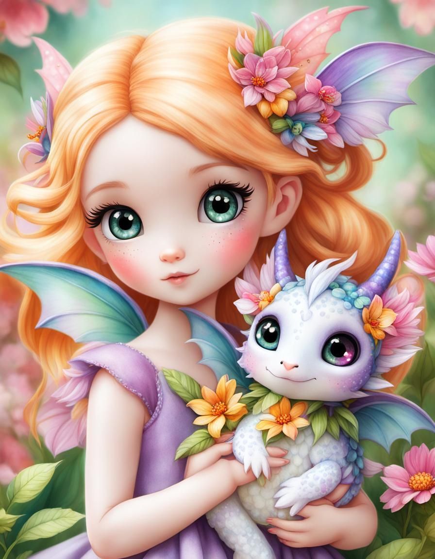 fairy and her adorable pet baby dragon