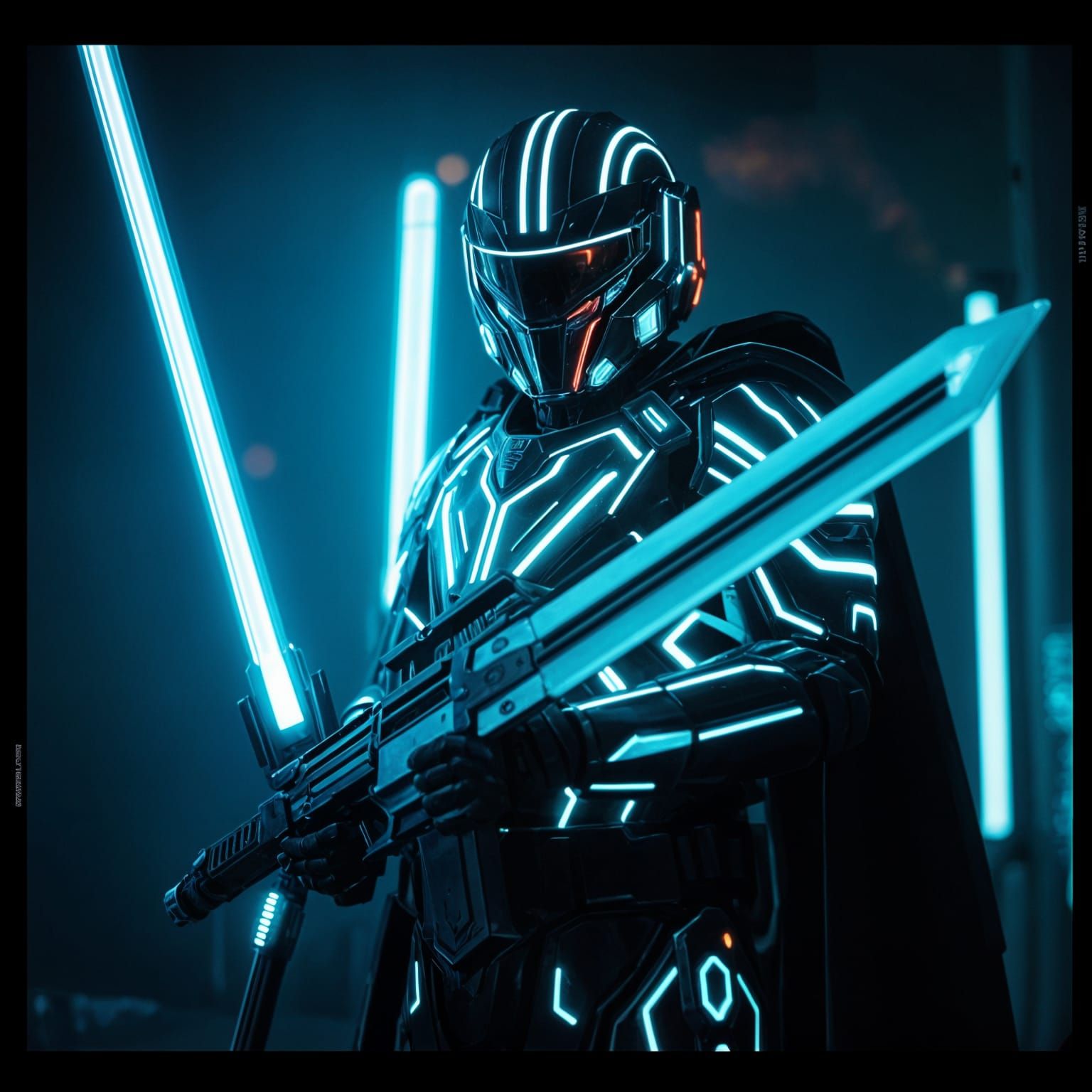 Cyberpunk Digital Tron Soldier in Neon Armor