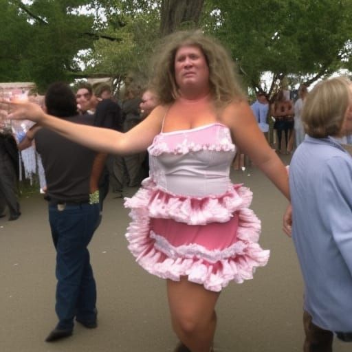 Person with Mullet Dancing in Frilly Dress