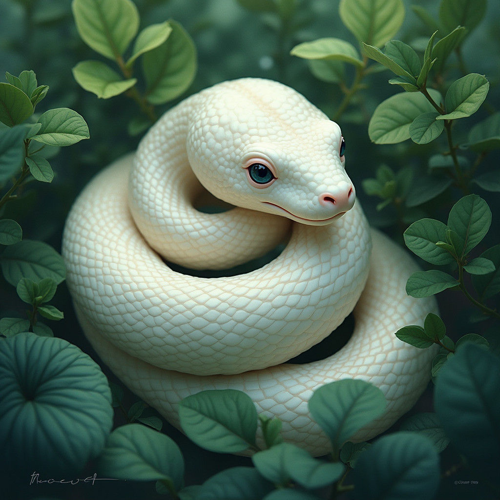 Ethereal White Snake in Dreamy, Imaginative Realism