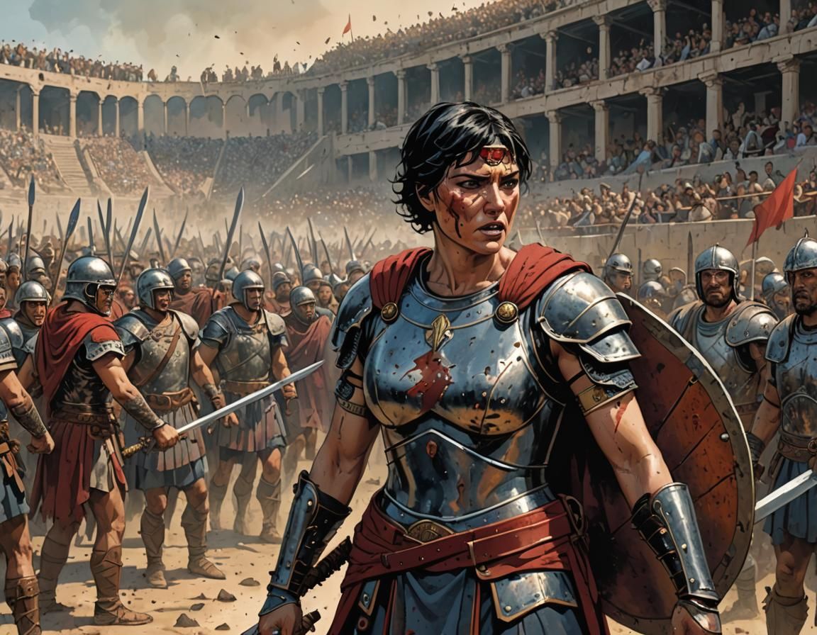 Fierce Gladiator in Arena: Comic Book Style