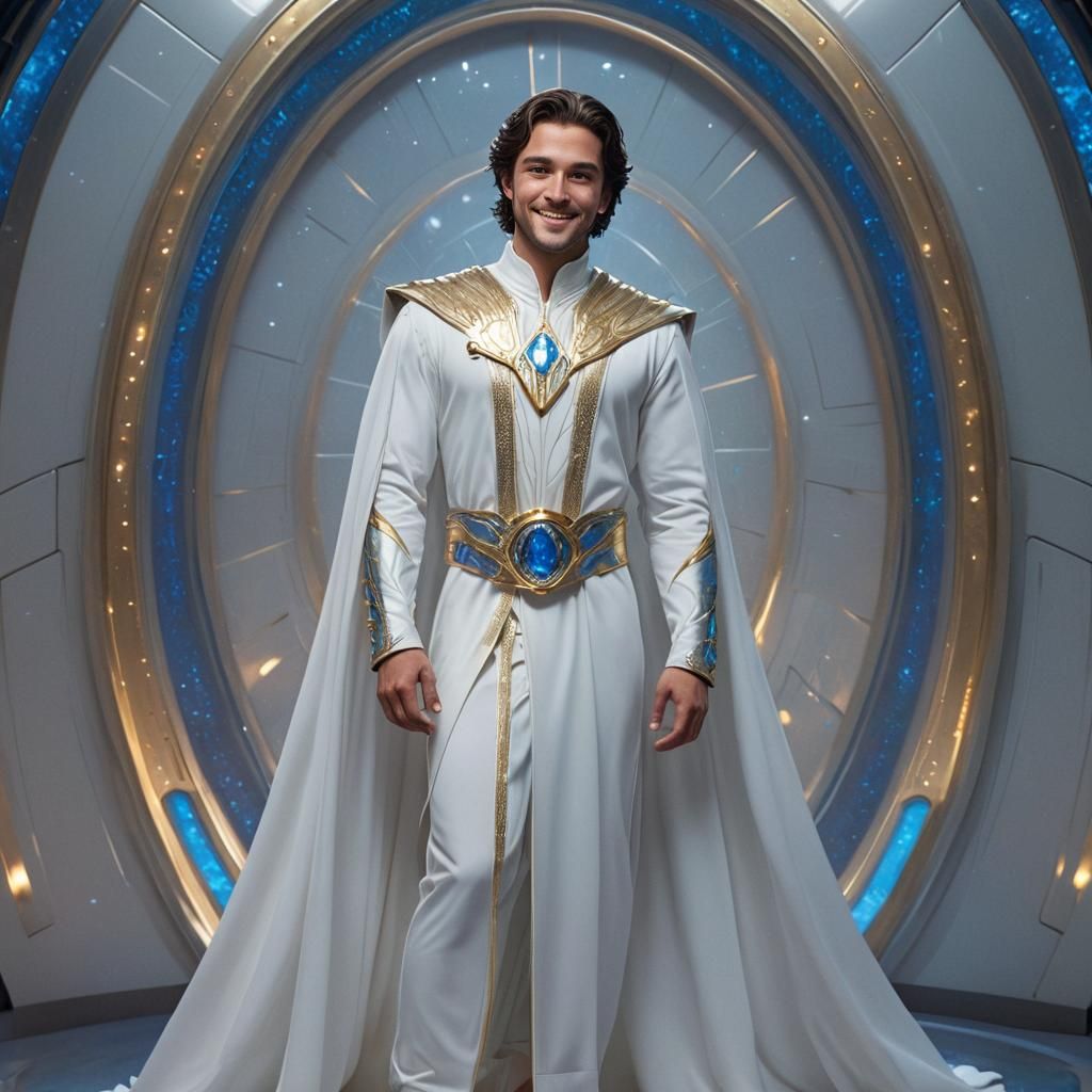 Elegant Atlantean Prince in Futuristic Setting