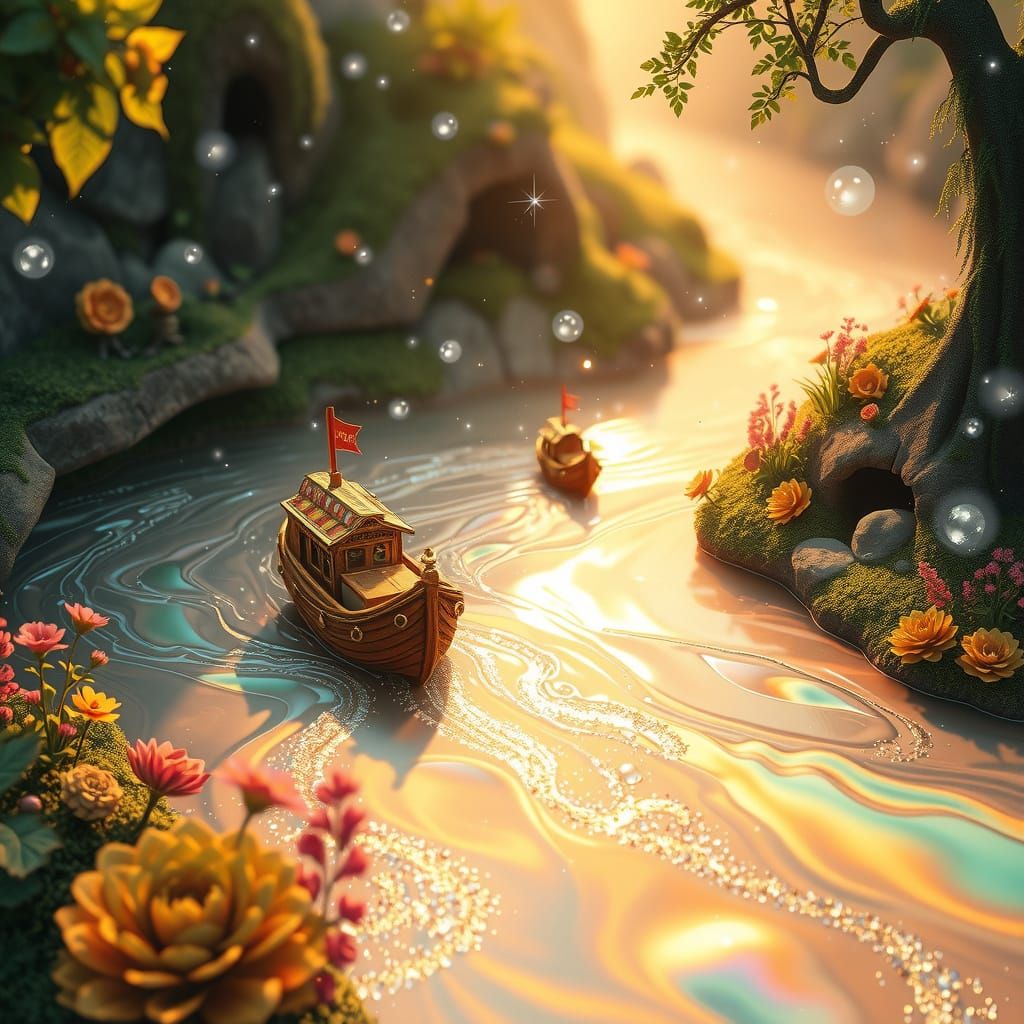 Dreamy Fairy Tale Landscape with Winding River and Whimsical...