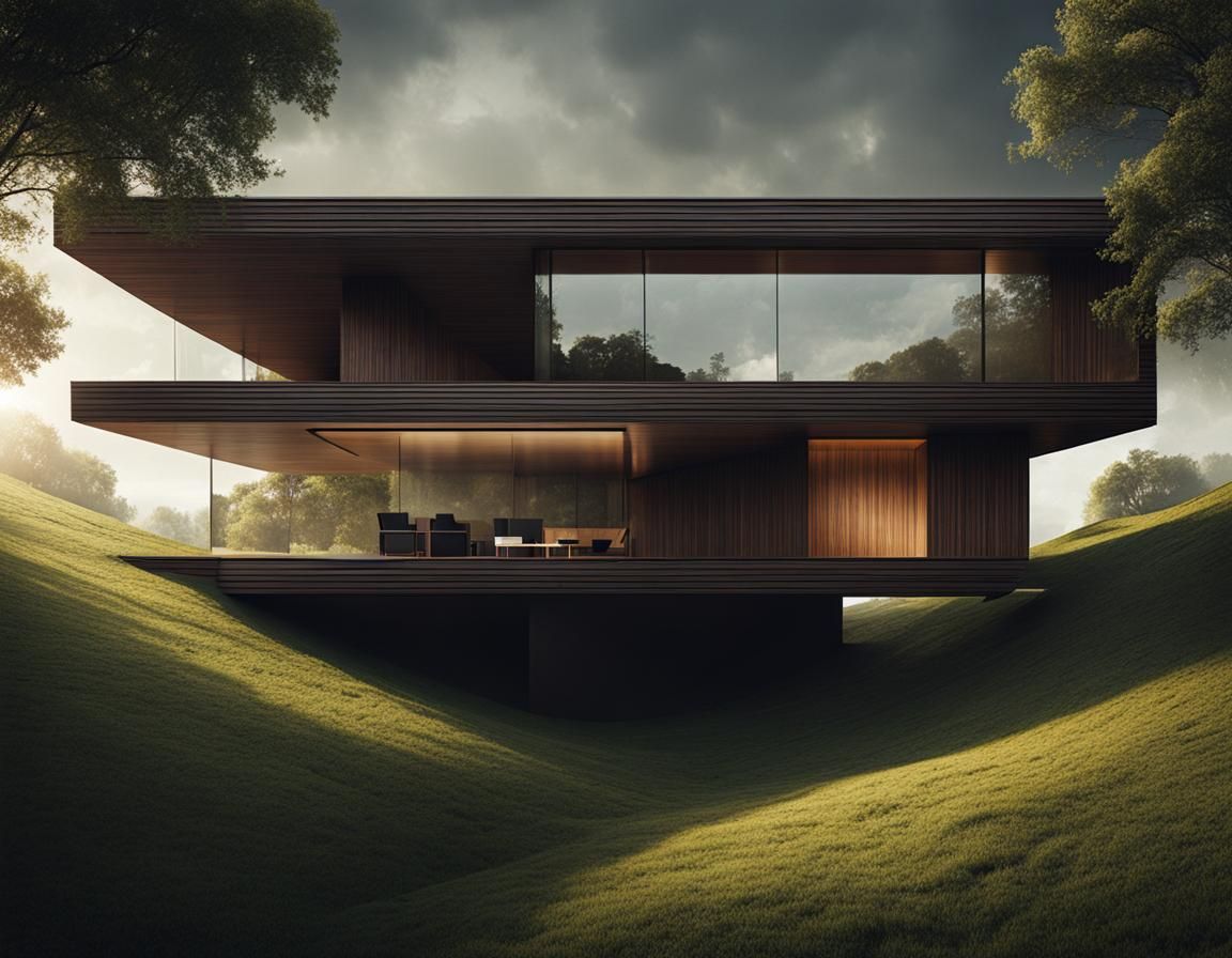 Typographic Hillside House with Abstract Forest