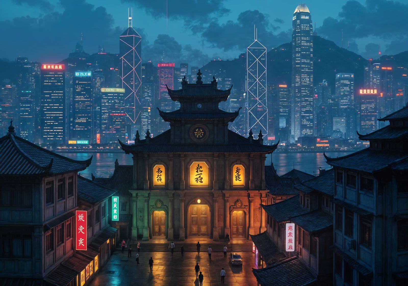 Solarpunk Cathedral vs Cyberpunk Cityscape Digital Art