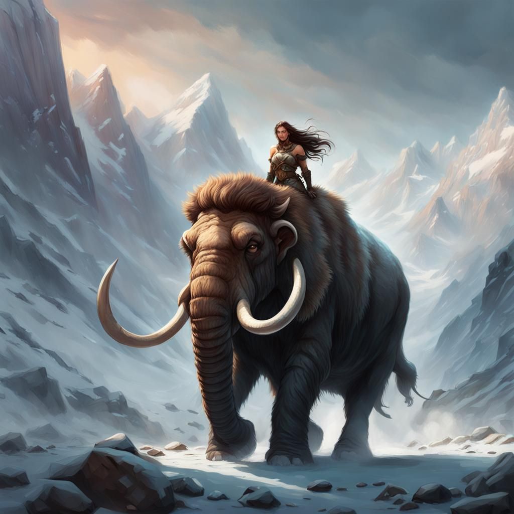 Barbarian Girl on Mammoth: Art Nouveau Portrait