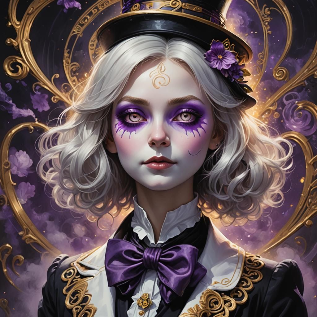 Nekomata in Willy Wonka Attire: Digital Art Portrait