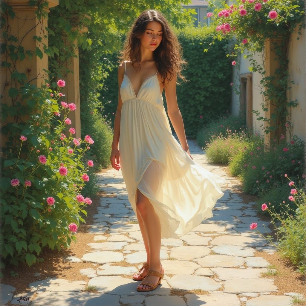 Sensual Impressionist Goddess in Elegant Sundress