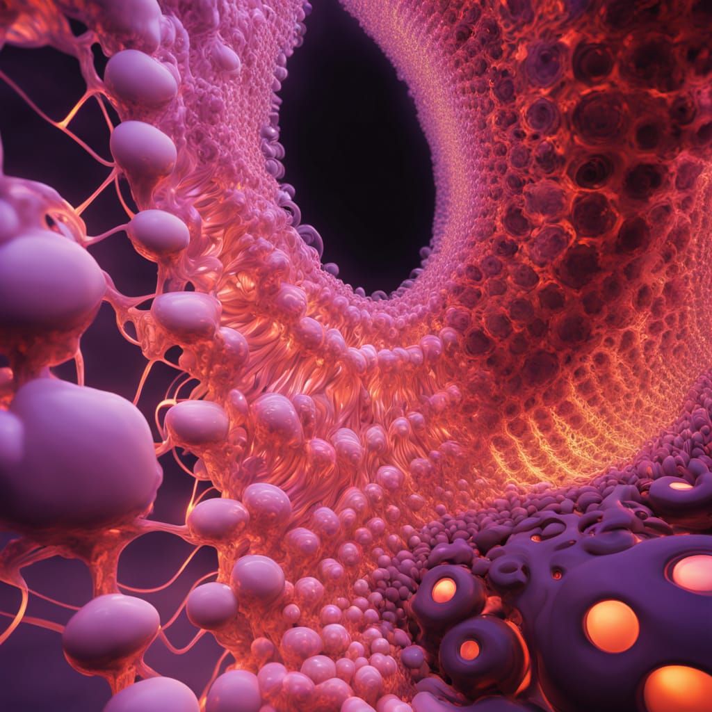 Abstract Bioluminescent Data Organism in Op Art Style