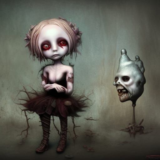 Chibi Pop Surrealism Artdoll Zombie Girl in 3D