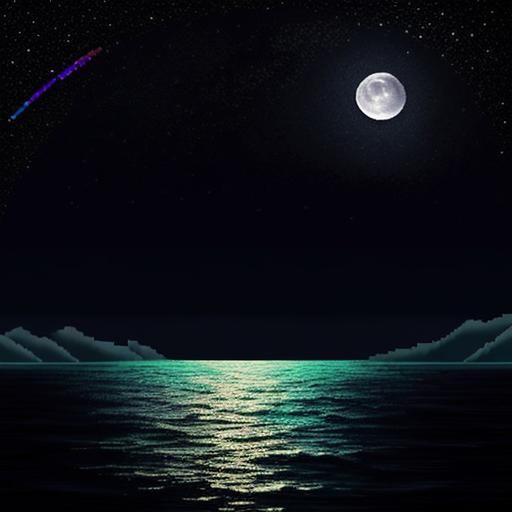 Pixel art style landscape of the ocean at night. The October...