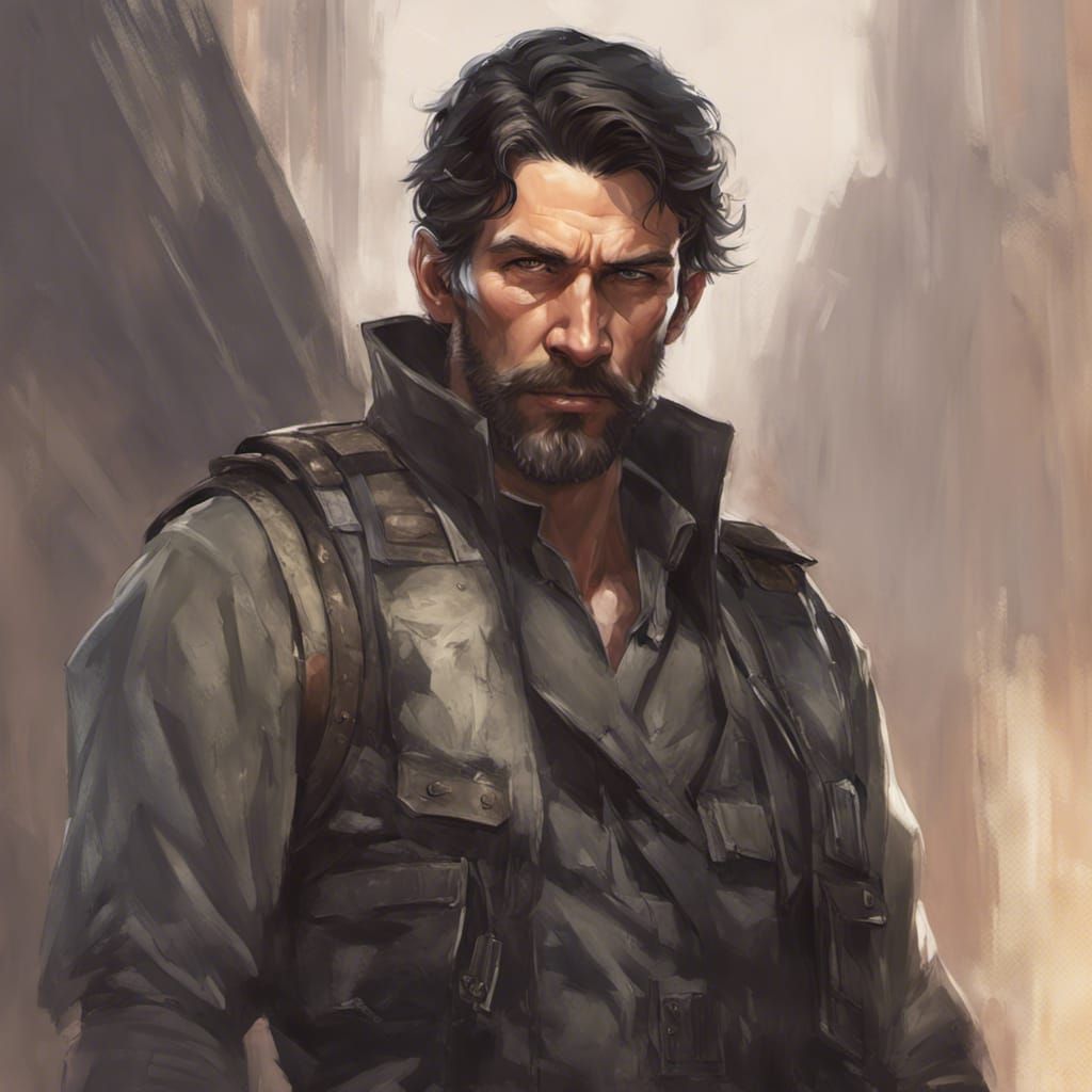 Stern Militia Leader Portrait in Hyperdetailed Style