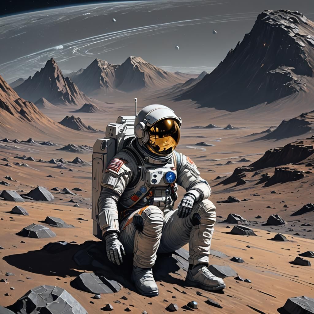 Astronaut on Lunar Surface in Sci-Fi Style