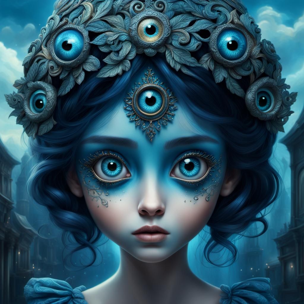 Beautiful Fairy with Big Blue Eyes: Digital Painting