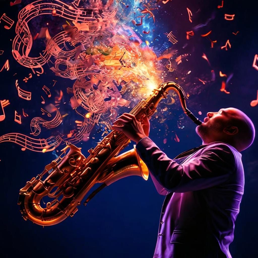 Explotions of musical notes: Saxophonist