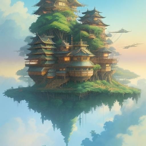 Nausicaa Gliding Over Jungle in Ghibli Anime Style