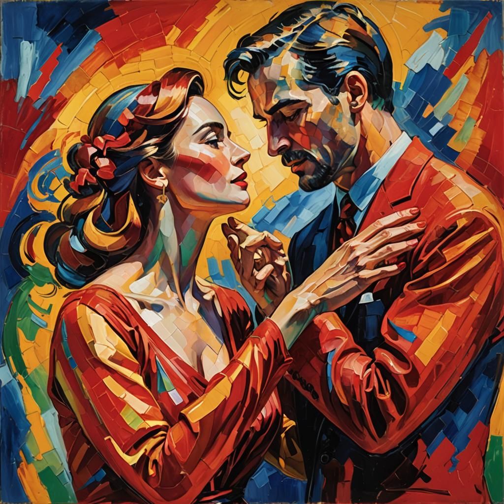 Passionate Embrace in Fauvist Style