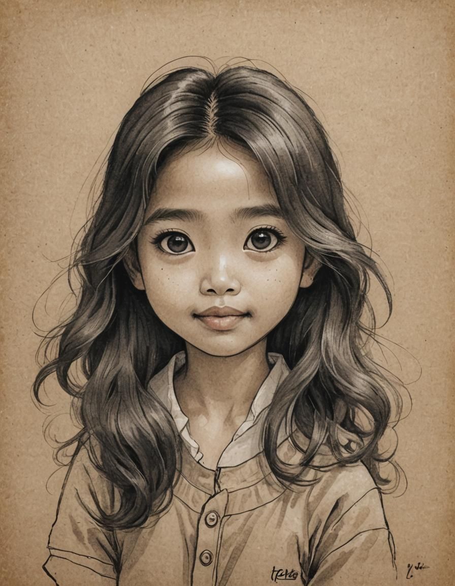 Happy Thai Girl in Bangkok: Hand-Drawn Style