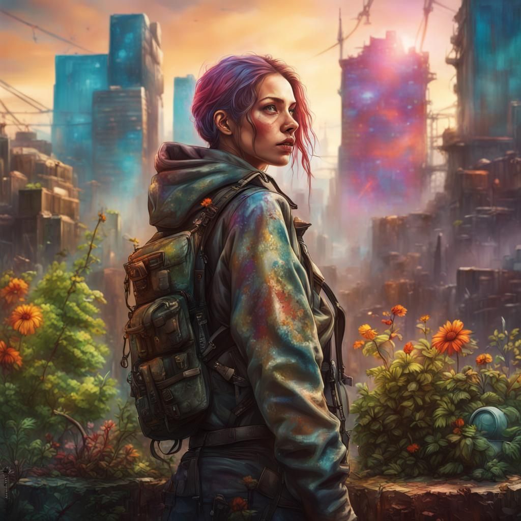 Post-Apocalyptic Urban Garden: Hyperrealistic Splash Art