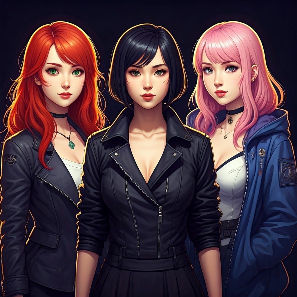 Kawaiipunk Goddesses Under Starry Night