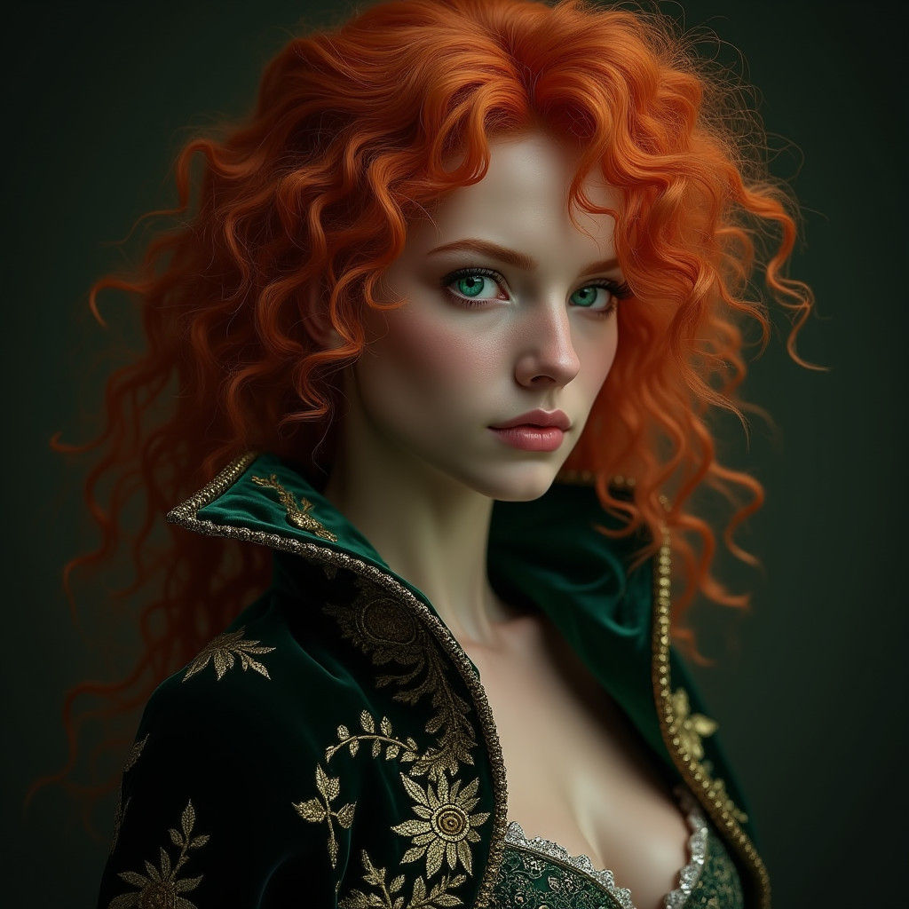 Redhead with Emerald Eyes: Sensual Portrait in Volumetric Li...