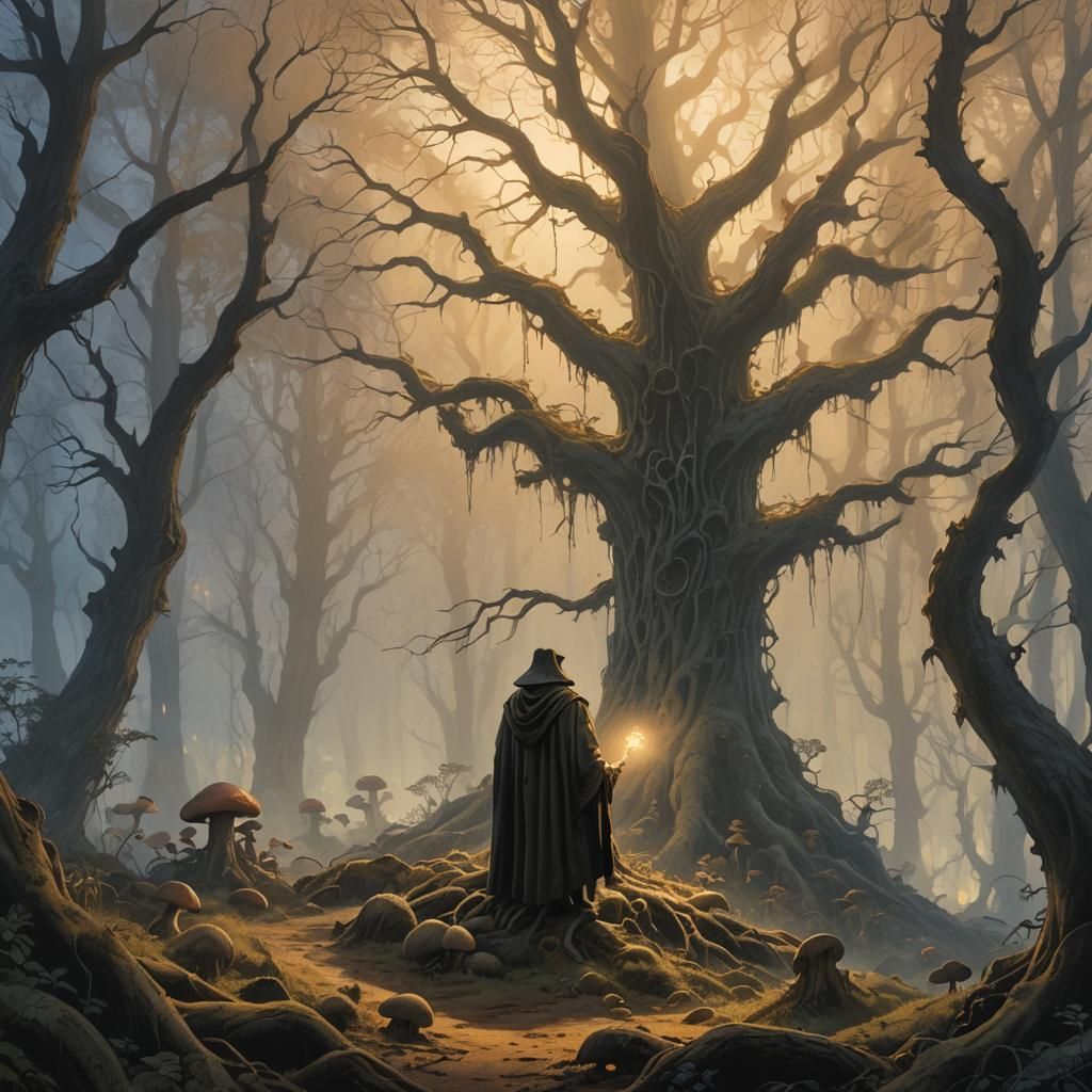 Misty Forest Hill in Soft Morning Glow