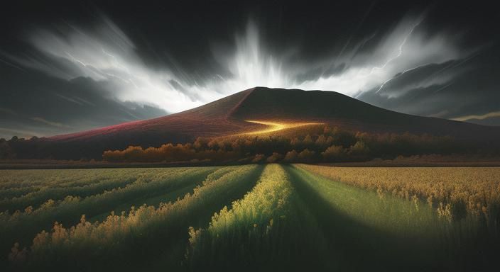 Stormy Orchard Fields in Retrofuture Pixel Art Style