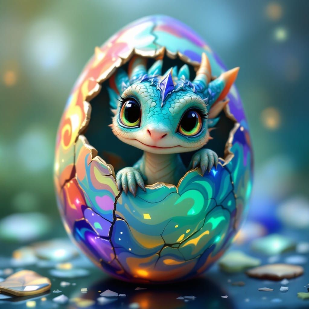 Emerald Dragon Cub Hatches from Swirling Egg