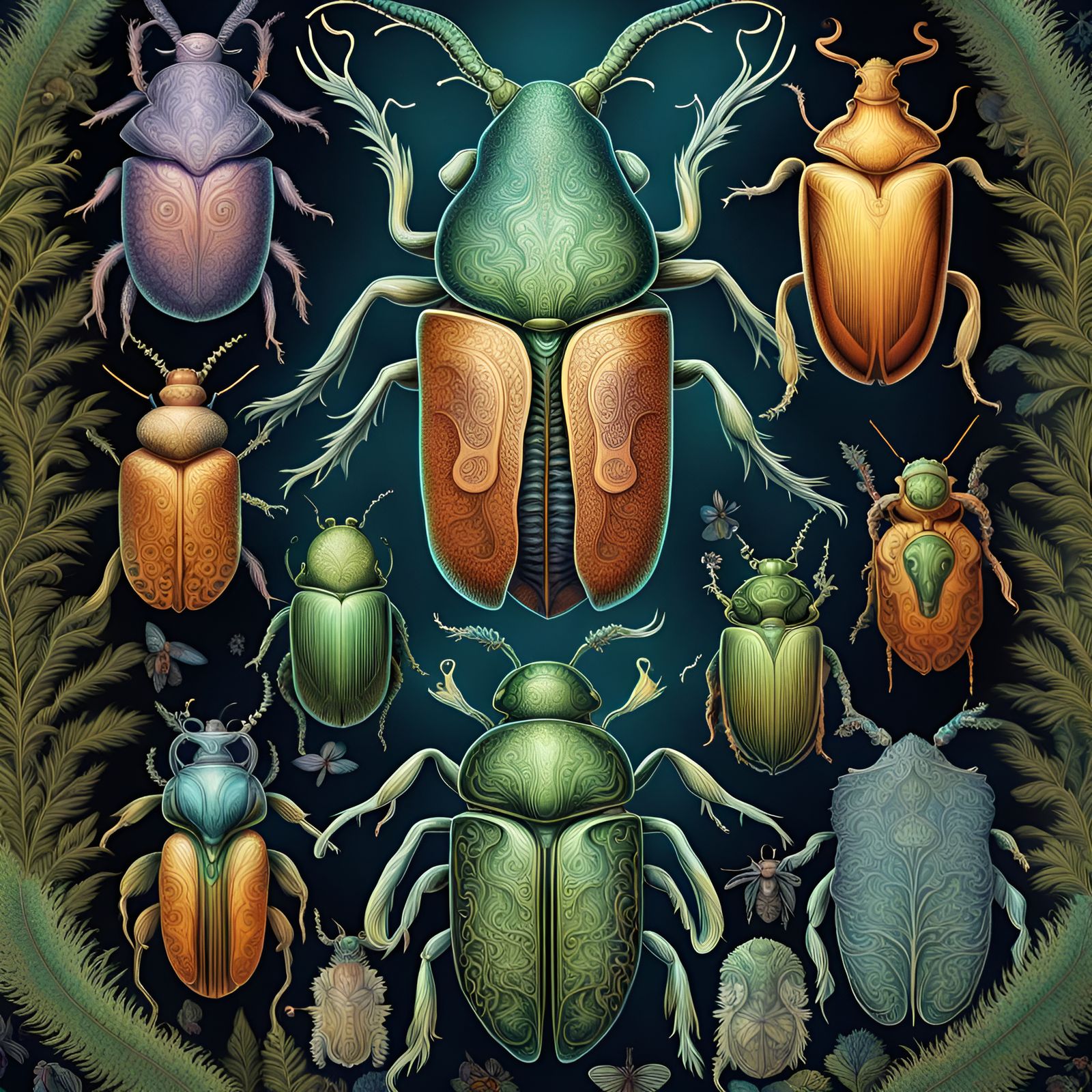 Beetle Species in Forest: Intricate Cosmic Illustration