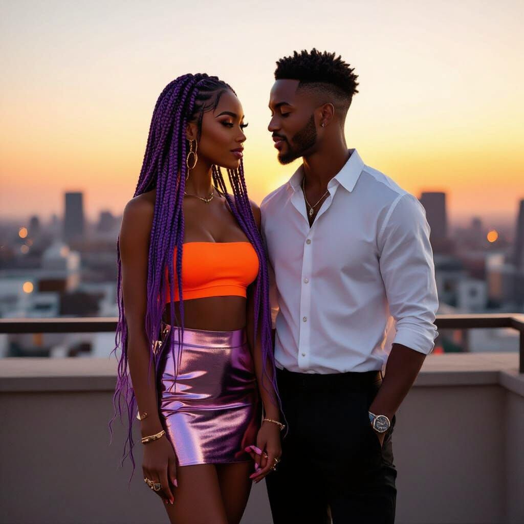 Couple on Rooftop at Sunset, Romantic R&B Vibe