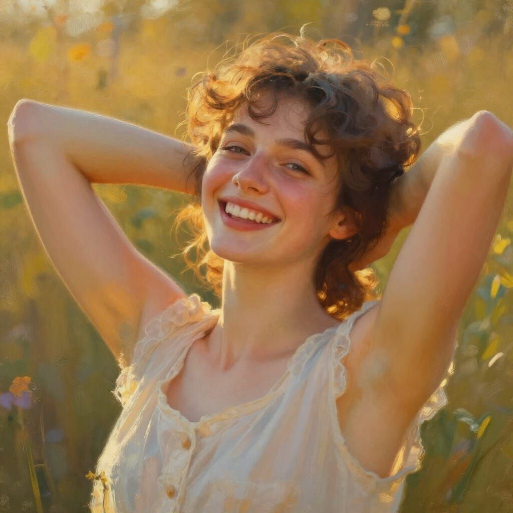 Radiant Portrait of Pure Joy in Golden Hour Light