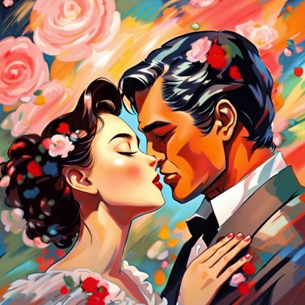 Rhett and Scarlett's Kiss in Kandinsky Style