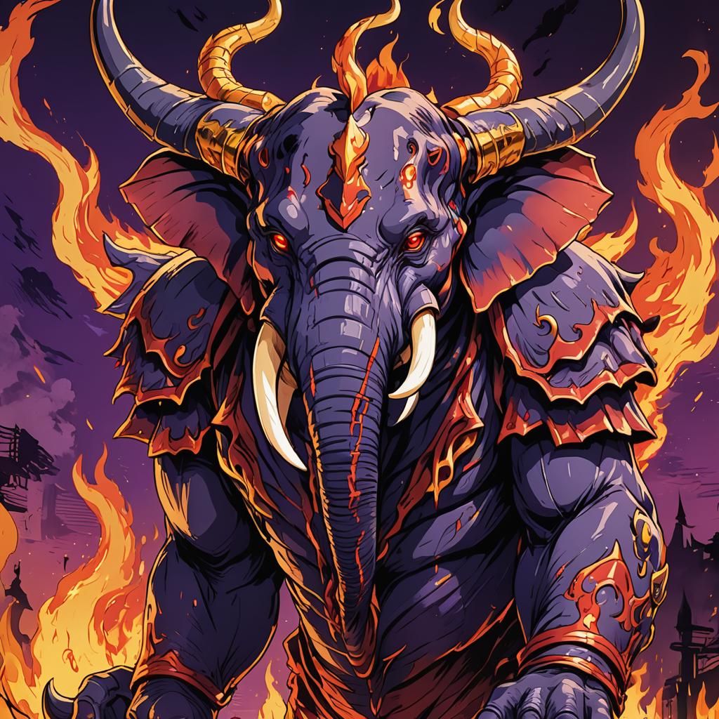 Elephant Demon in Vibrant Anime Style