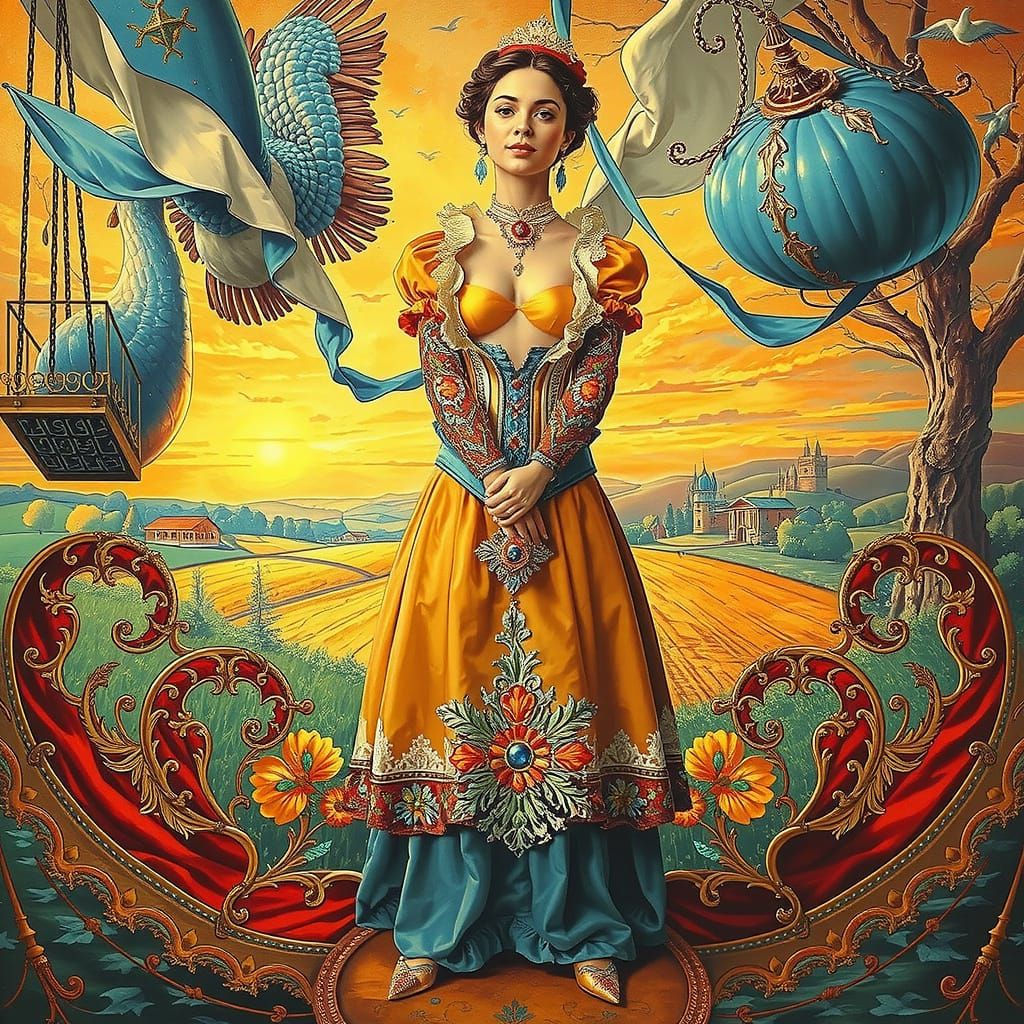 Romantic Figure in French Countryside, Rococo Style