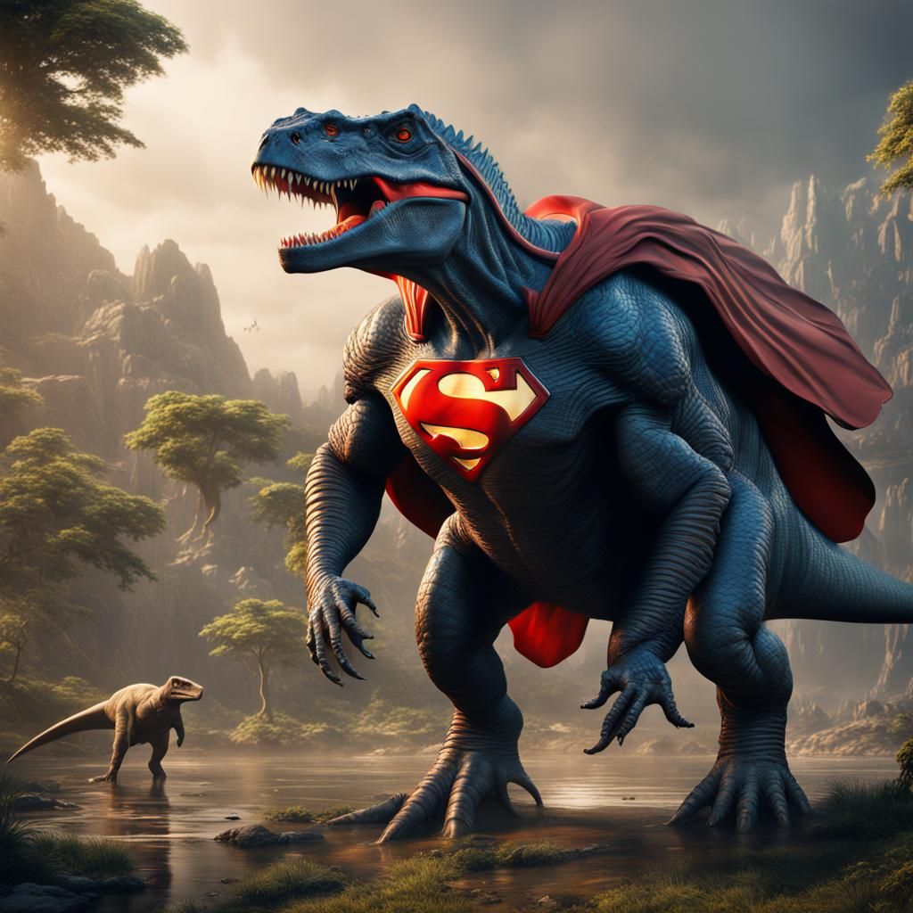 Superman Dinosaur Concept Art in 8k