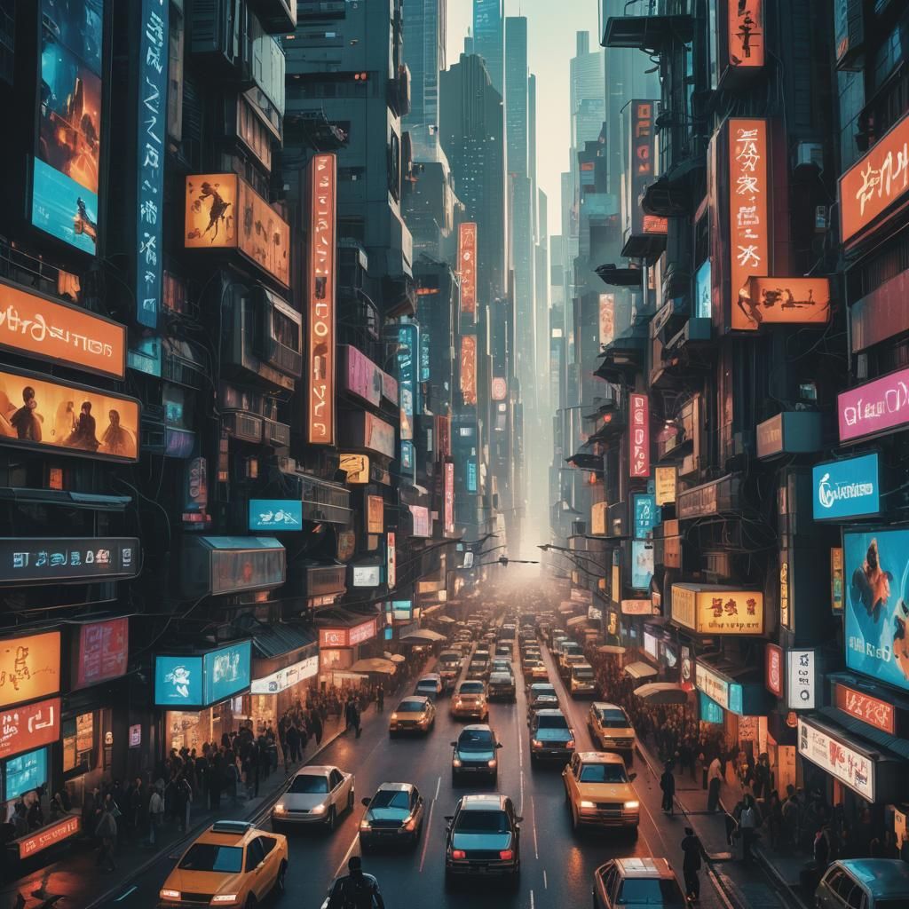 Dystopian Metropolis: Cybernetic Beings in Neo-Noir Cityscap...