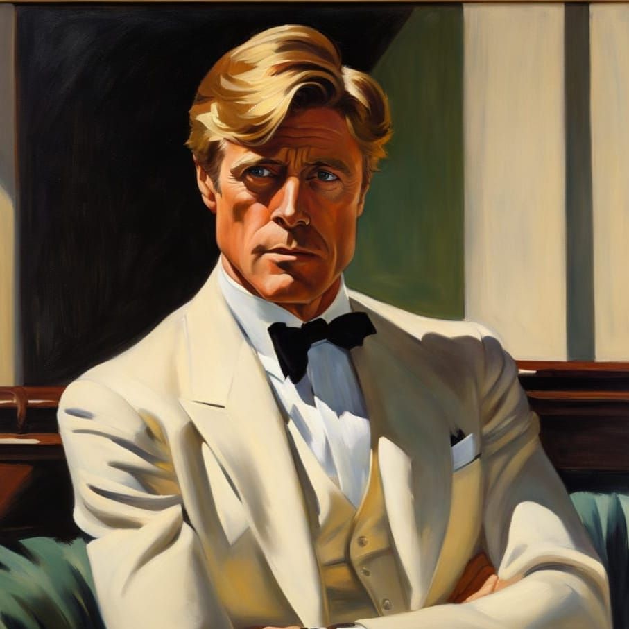 Robert Redford in White Tie and Tails, Edward Hopper Style