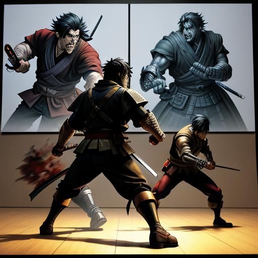 Samurai vs Zombies: Manga-Style Anime Comic Panel