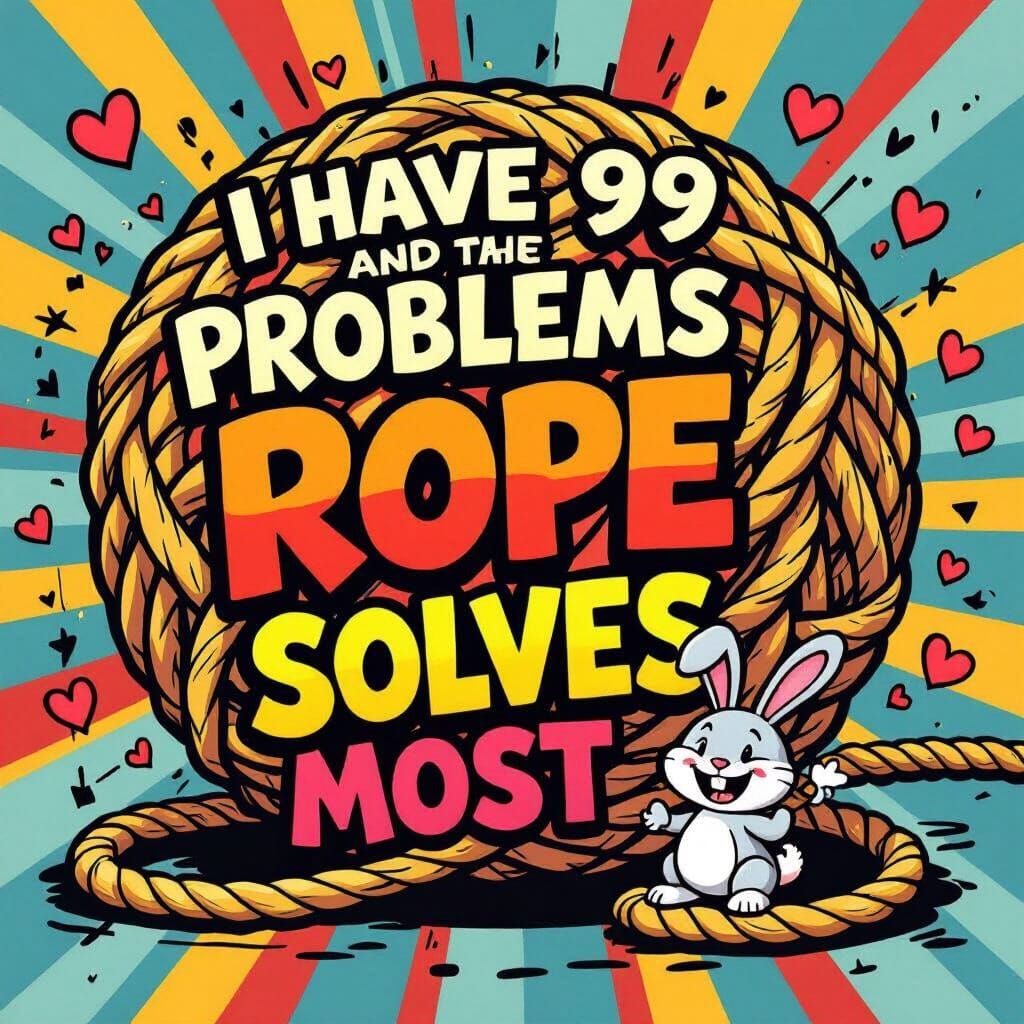 Cartoon Rope Ball with Bunny in Pop Art Style