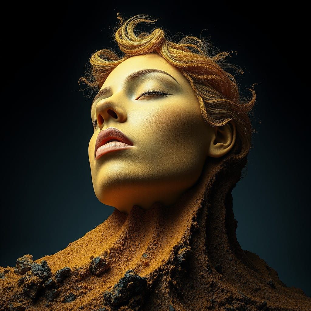 Golden Goddess Rises from the Ashes in Surreal, High-Contras...