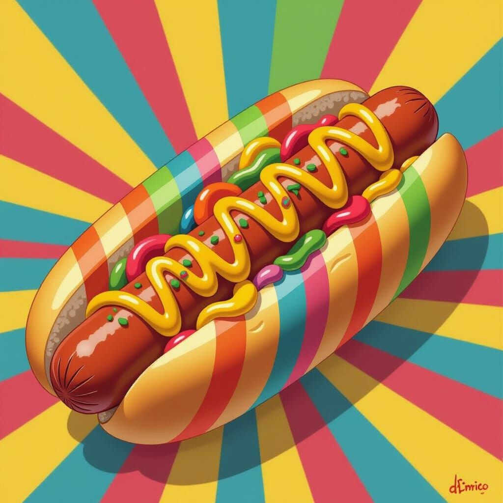 Rainbow Hotdog in Playful Pop Art Style