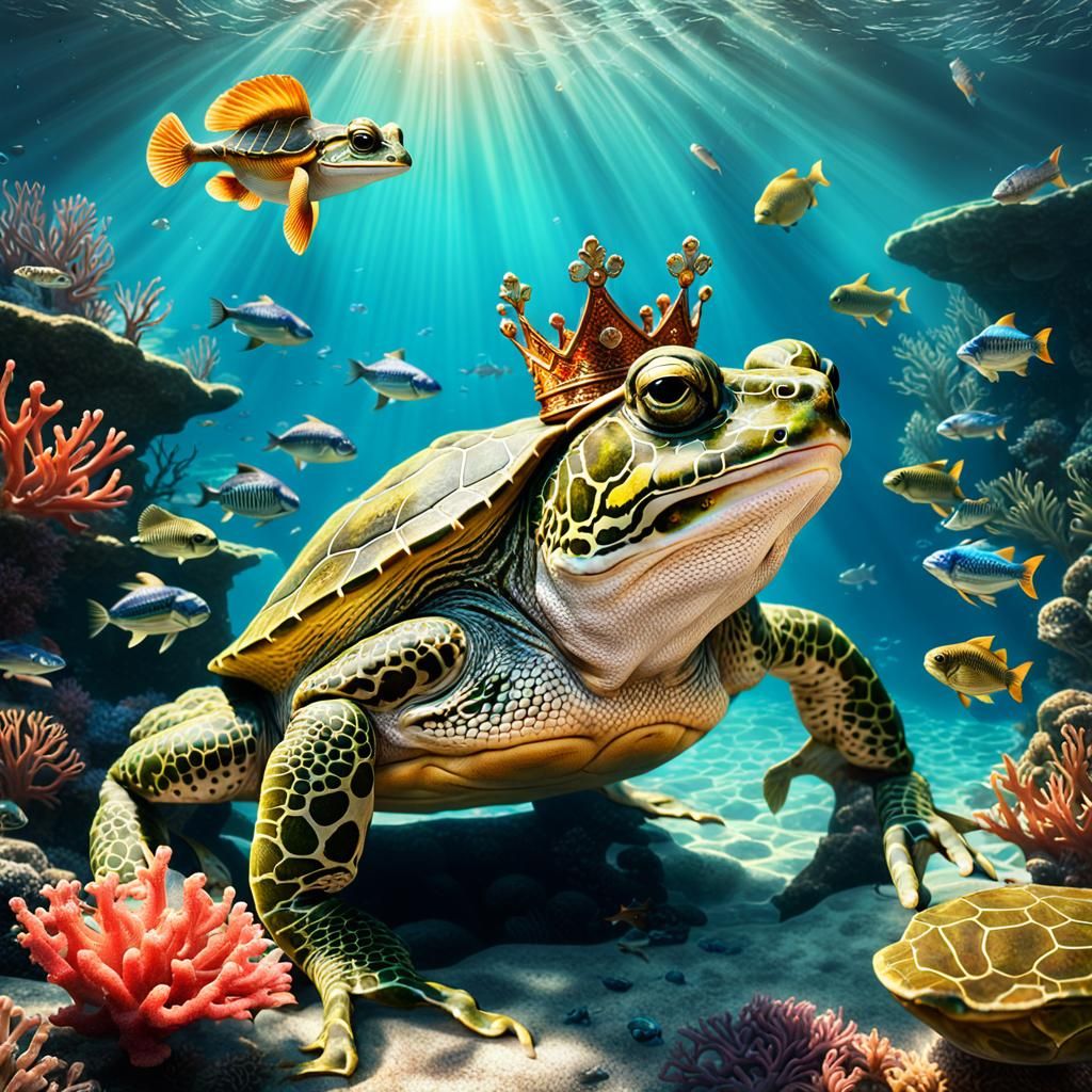 Frog King and Turtle Aquatic Conversation