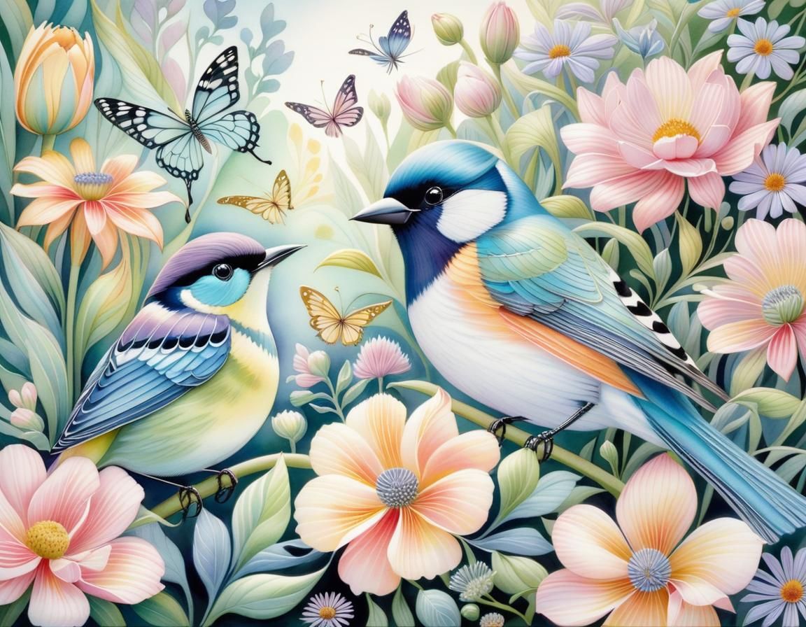 Pastel Flower Garden Watercolor Painting