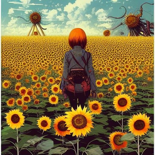 Intricate Sunflowers Matte Painting Inspired by Album Art